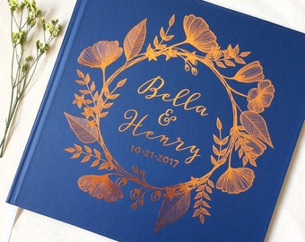 Real Foil Wedding Guest Book #8 - Hardcover - Botanical Wedding Guestbook, Custom Guest Book, Personalized Guest Book, Decor - Calligraphy