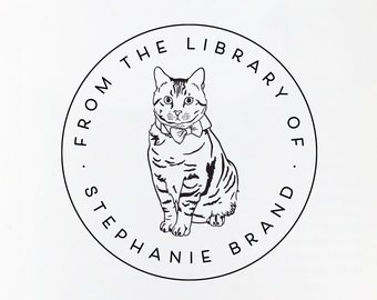 Library Stamp #47 - Custom Pet Illustration Stamp - Wooden or Self-Inking - Bookplate Stamp, Ex Libris Stamp, School Stamp - Personalized