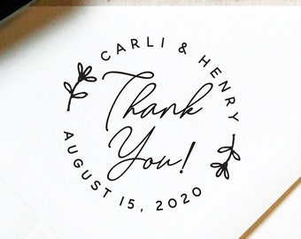 Thank You Stamp #24 - Wooden or Self-Inking - Modern Calligraphy - Personalized Wedding Stamp, Wedding Favor, Tag Stamp — INCLUDES HANDLE