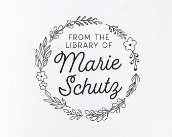 Library Stamp #40 - Wooden or Self-Inking - Calligraphy - Bookplate Stamp, Ex Libris Stamp, School Stamp - Personalized — INCLUDES HANDLE