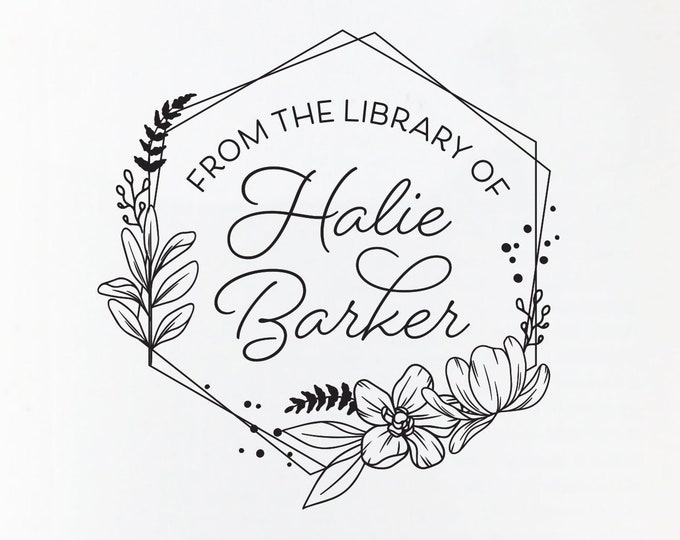Library Stamp #48 - Wooden or Self-Inking - Calligraphy - Bookplate, Ex Libris Stamp, School Book Stamp - Personalized — INCLUDES HANDLE