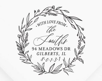 Return Address Stamp #133 - Wooden or Self-Inking Options - Personalized - Gifts, Weddings, Newlyweds, Family Stamp - INCLUDES HANDLE