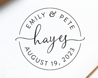 Monogram Stamp #10 - Wooden or Self-Inking - Calligraphy - Wreath - Personalized Wedding Stamp, Wedding Favor, Favor Stamp — INCLUDES HANDLE