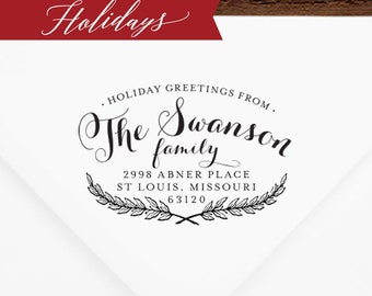 Holiday Return Address Stamp #2 - Wooden or Self-Inking - Christmas Address Stamp - Personalized - INCLUDES HANDLE