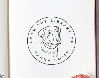 Library Stamp #47 - Custom Pet Illustration Stamp - Wooden or Self-Inking - Bookplate Stamp, Ex Libris Stamp, School Stamp - Personalized