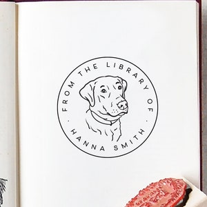 Library Stamp #47 - Custom Pet Illustration Stamp - Wooden or Self-Inking - Bookplate Stamp, Ex Libris Stamp, School Stamp - Personalized