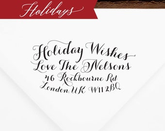 Holiday Return Address Stamp #4 - Wooden or Self-Inking - Christmas Address Stamp - Personalized - INCLUDES HANDLE