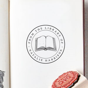 Library Stamp #32 - Wooden or Self-Inking - Calligraphy - Bookplate Stamp, Ex Libris Stamp, School Stamp - Personalized — INCLUDES HANDLE