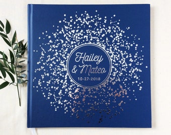 Echt Foil Hochzeitsgästebuch #25 - Hardcover - Marineblau - Hochzeitsgästebuch, Gästebuch, Personalisiertes Gästebuch - Silver Foil