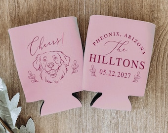 Custom Pet Portrait Wedding Can Coolers: Personalized Wedding Favors