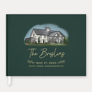 Custom Venue Illustration Guest Book - Foil Wedding Guestbook, Watercolor Wedding Venue Guest Book, Horizontal Hardcover Book #55