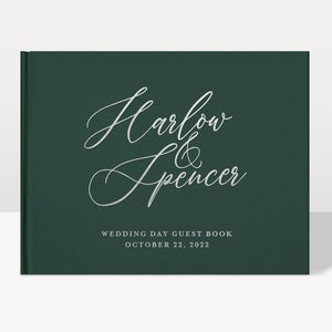 Modern Calligraphy Wedding Guestbook, Horizontal Guest Book, Personalized Hardcover Guest Book - Foil Wedding Guest Book #34