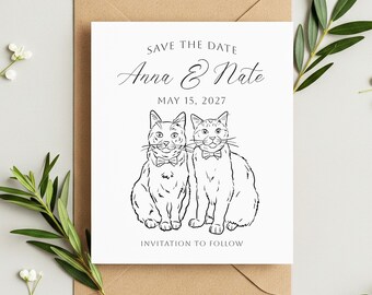 Aangepaste huisdierillustratie Datumstempel: Botanical Wedding Stationery