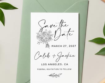 Custom Botanical Save the Date Stamp: Modern Script Wedding