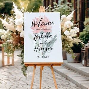 Aangepast welkomstbord bruiloft: elegant bloemdessin