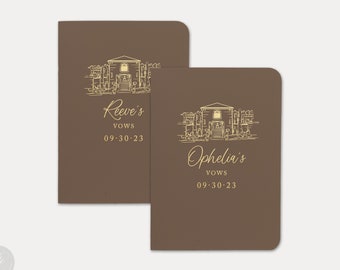 Real Foil Wedding Vow Book #43 - Custom Venue Illustration -  Wedding Vow Book Set, Bride Groom Vows, Wedding Vow Books, Vowbooks, Vowbook