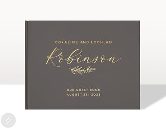 Foil Wedding Guest Book #37 - Modern Calligraphy - Wedding Guestbook, Horizontal Guest Book, Personalized Guest Book, Hardcover Guest Book