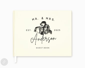Wedding Guestbook #41 - Custom Couple Illustration - Landscape, Custom Guest Book, Personalized Guest Book, Couple Guestbook, Hardcover