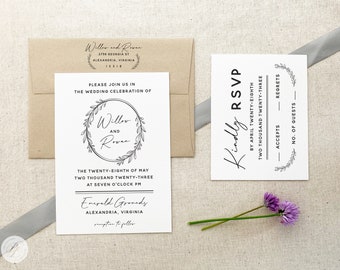 Wedding Invitation Stamp Suite #8 - Calligraphy - Floral - Personalized - Invitation, RSVP, Return Address Stamp, Wedding Invitation Stamp