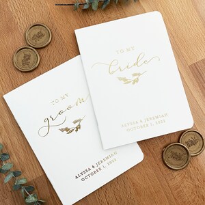 Real Foil Wedding Vow Book #14 - Wedding Vow Book Set, Bride and Groom Vows, Bride Vow Book, Groom Vow Book - Gold, Rose Gold, Silver Foil