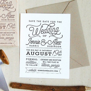 Save the Date Stamp 17 Modern Rustic Personalized image 1