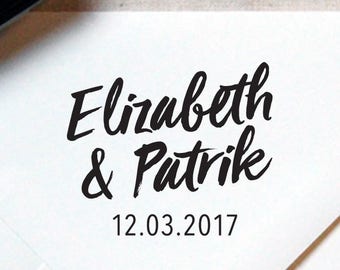 Monogram Stamp #27 - Wooden or Self-Inking - Calligraphy - Wreath - Personalized Wedding Stamp, Wedding Favor, Tag Stamp — INCLUDES HANDLE