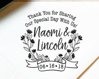 Thank You Stamp #19 - Wooden or Self-Inking - Destination Wedding - Personalized Wedding Stamp, Monogram Stamp, Favor — INCLUDES HANDLE