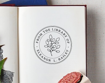 Library Stamp #18 - Wooden or Self-Inking - Calligraphy - Bookplate Stamp, Book Plate Stamp, Ex Libris - Personalized — INCLUDES HANDLE