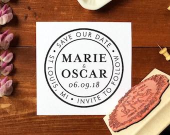 Save the Date Stamp #22 - Calligraphy - Personalized - Modern