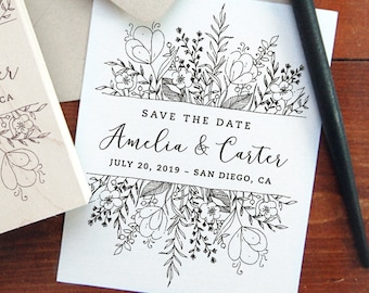 Save the Date Stamp #27 - Botanical - Personalized