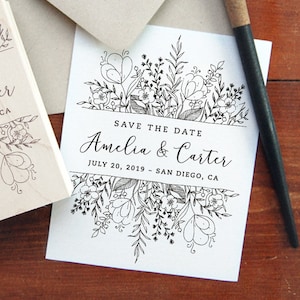 Custom Save the Date Stamp – Botanical Wedding Stamp – Personalized Rubber Stamp – A2/A6/A7 Friendly – DIY Wedding Stationery – Design #27