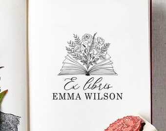 Personalized Book Stamp: Floral Ex Libris, Custom Library Stamp
