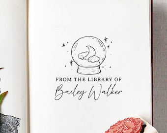 Personalized Library Stamp: Crystal Ball Bookplate, Wooden or Self-Inking