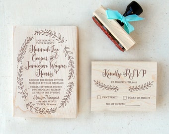 Wedding Invitation Stamp Suite #3 - Wreath - Calligraphy - Personalized - Invitation, RSVP, Return Address Stamp