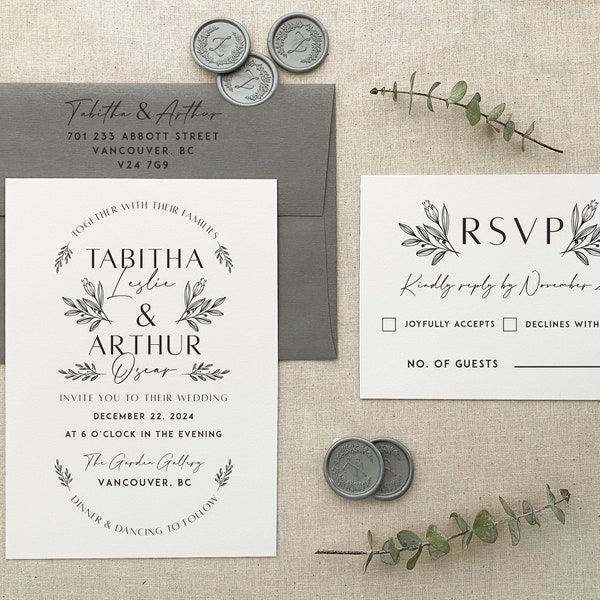 Wedding Invitation Stamp Suite #15 - Elegant Florals - Personalized - Invitation, RSVP, Return Address Stamp, Wedding Invitation Stamps