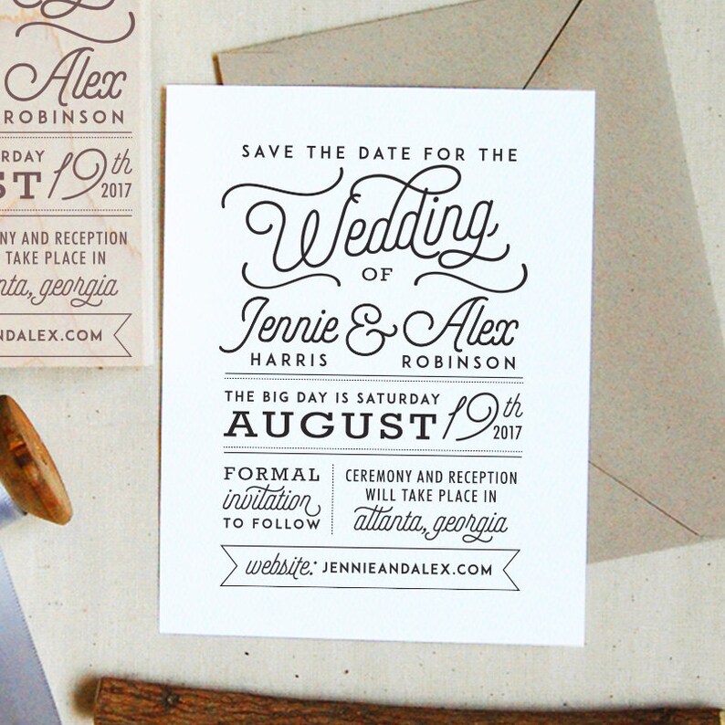 Save the Date Stamp 17 Modern Rustic Personalized image 2