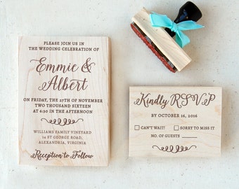 Wedding Invitation Stamp Suite #2 - Calligraphy - Personalized - Invitation, RSVP, Return Address Stamp