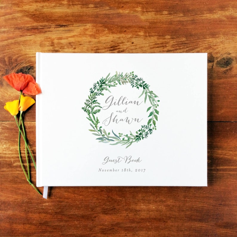 Wedding Guest Book Landscape 13 Hardcover Wedding Guestbook, Custom Guest Book, Personalized Guest Book, Wedding Guestbooks Botanical image 1