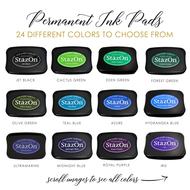 StazOn Permanent Ink Pads Rubber Stamp Pad 24 Colors to Etsy