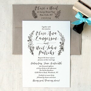 Wedding Invitation Stamp Suite 7 Calligraphy Floral Personalized Invitation, RSVP, Return Address Stamp image 3