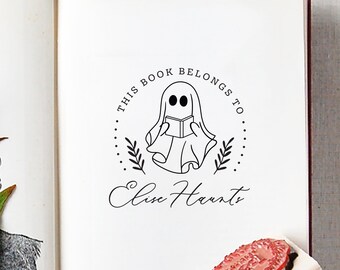 Personalized Book Stamp: Moody Ghost Library Stamp - Wooden or Self-Inking