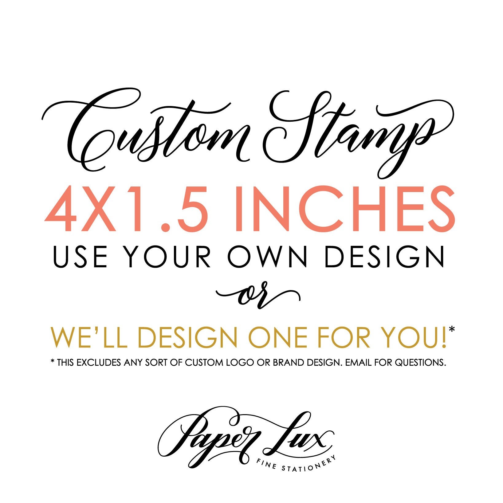 Custom Rubber Stamp - 4x1.5 inches - Logo Stamp, Wedding Stamp, Business Stamp - Handle Option
