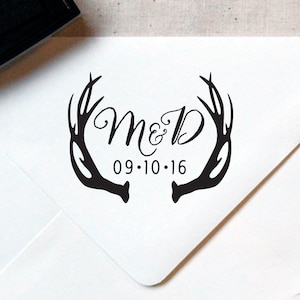 Monogram Antler Wedding Stamp: Personalized Calligraphy Favor