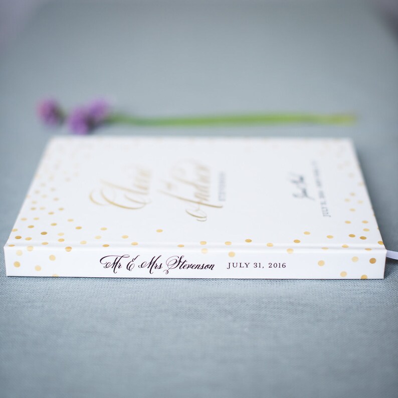 Hardcover Wedding Guest Book #18 Gold Polka Dots Wedding Guestbook Wedding Guest Books Custom Guest Book Personalized Guestbooks