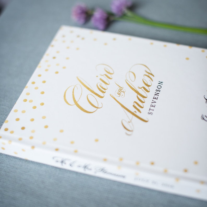 Hardcover Wedding Guest Book #18 Gold Polka Dots Wedding Guestbook Wedding Guest Books Custom Guest Book Personalized Guestbooks