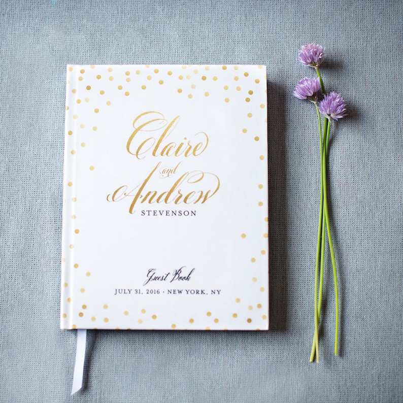 Hardcover Wedding Guest Book #18 Gold Polka Dots Wedding Guestbook Wedding Guest Books Custom Guest Book Personalized Guestbooks