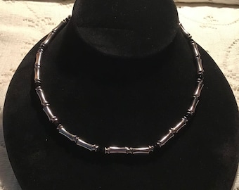 Men's Silver Link necklace,Black beads,silver jewelry,Men's surfer necklace choker unisex # 991