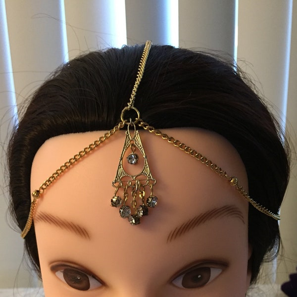 Gold Chain BoHo Hairpiece,Pendant BohemianHeadpiece,Forehead headband,Bridal Headpieces,WeddingAccessories,Boho BrideHeadpiece #1077