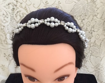 Wedding Rhinestone And White Pearl Headband - Pearl Beaded Headband -Bridesmaid- Wedding Accessory#1188