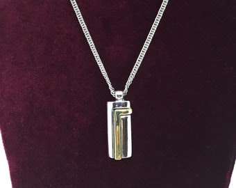 Silver-Gold Pendant Necklace, Woman’s Necklace,Art Deco Necklace#956